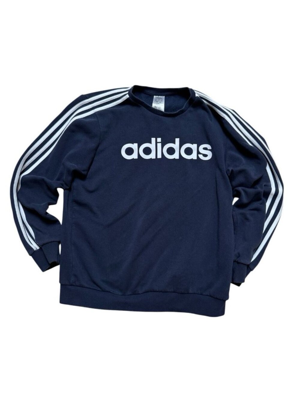 Adidas Navy Crewneck Sweatshirt Large Logo 3 Stripe Pullover L